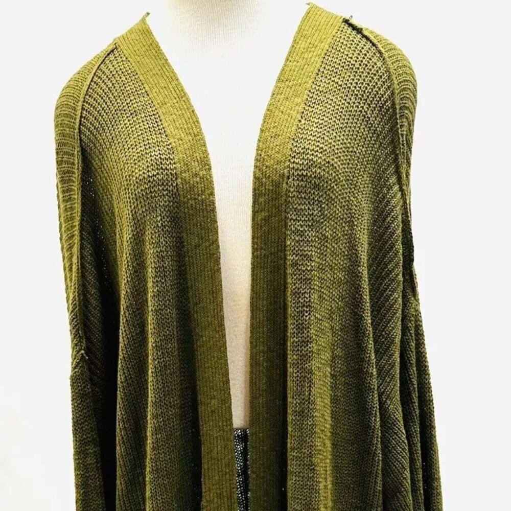 NWT SONOMA Women Long Sleeve Open Front Knit Green Long Cardigan Sweater Size 4X